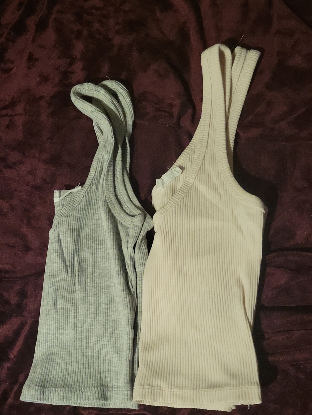 Cotton On Ribbed Tank Tops - Gray & Cream Duo